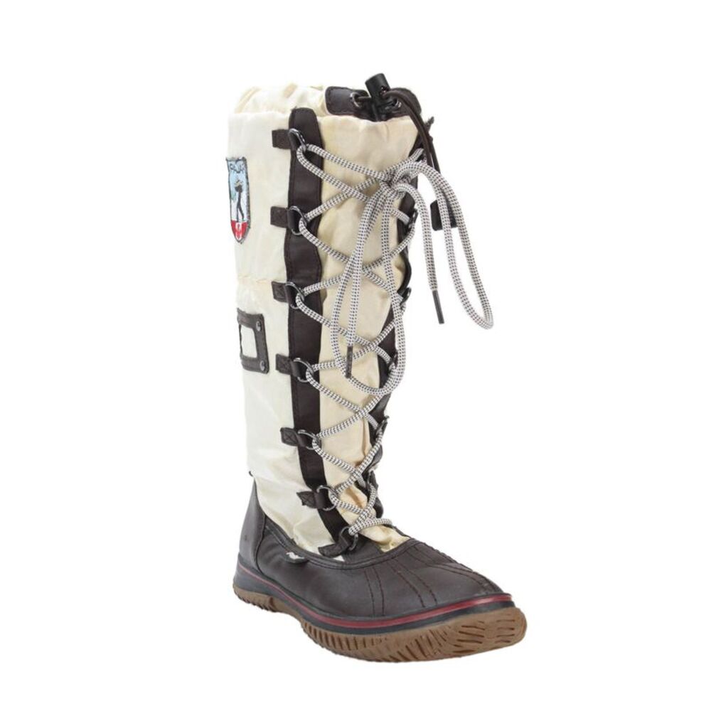 Pajar Womens Lace Up Side Logo Canvas Waterproof Boots White Brown Size 8-8.5